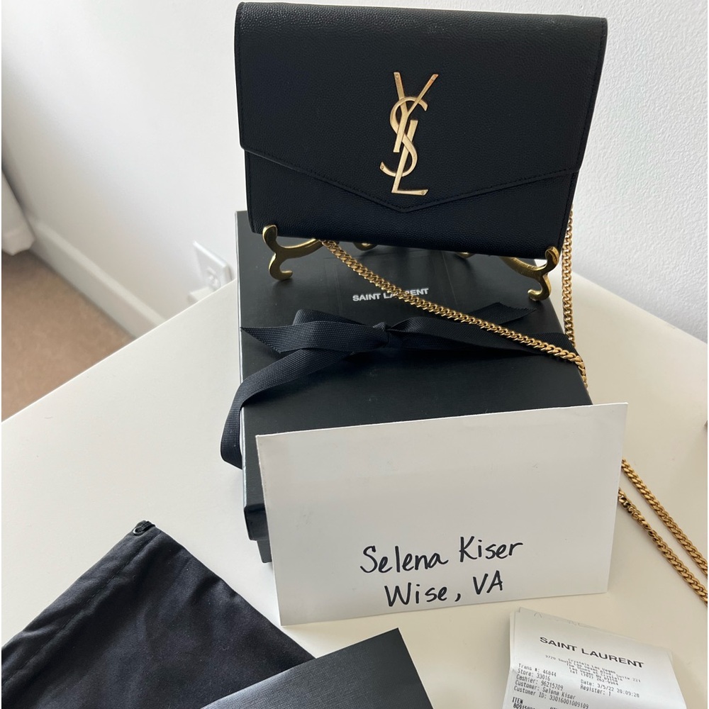 YSL UPTOWN CHAIN WALLET IN GRAIN DE POUDRE EMBOSSED LEATHER